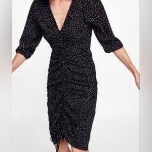 Zara Basic Polka Dot Ruched Dress size L